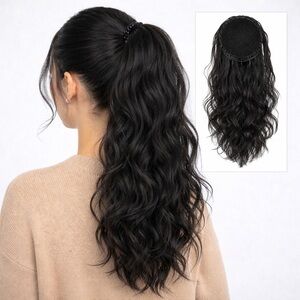 20” Drawstring Clip Ponytail Extension 1B Long Curly Synthetic Hairpiece